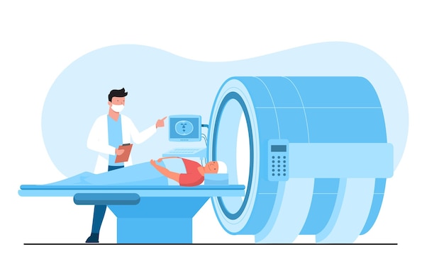 CT scanning machine illustration showing medical imaging technology